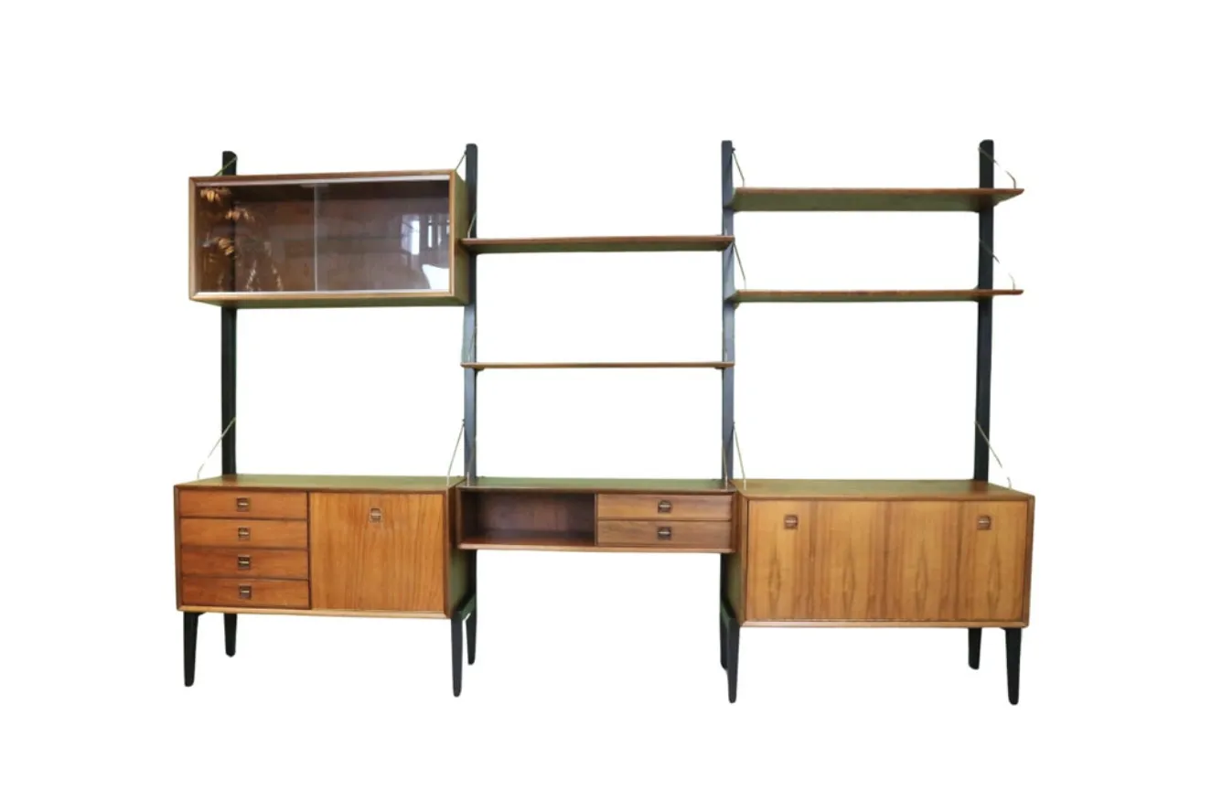 photo furniture Teak Modular Mid Century Modern Wall Unit By Louis Van Teeffelen For Wébé, 1960s