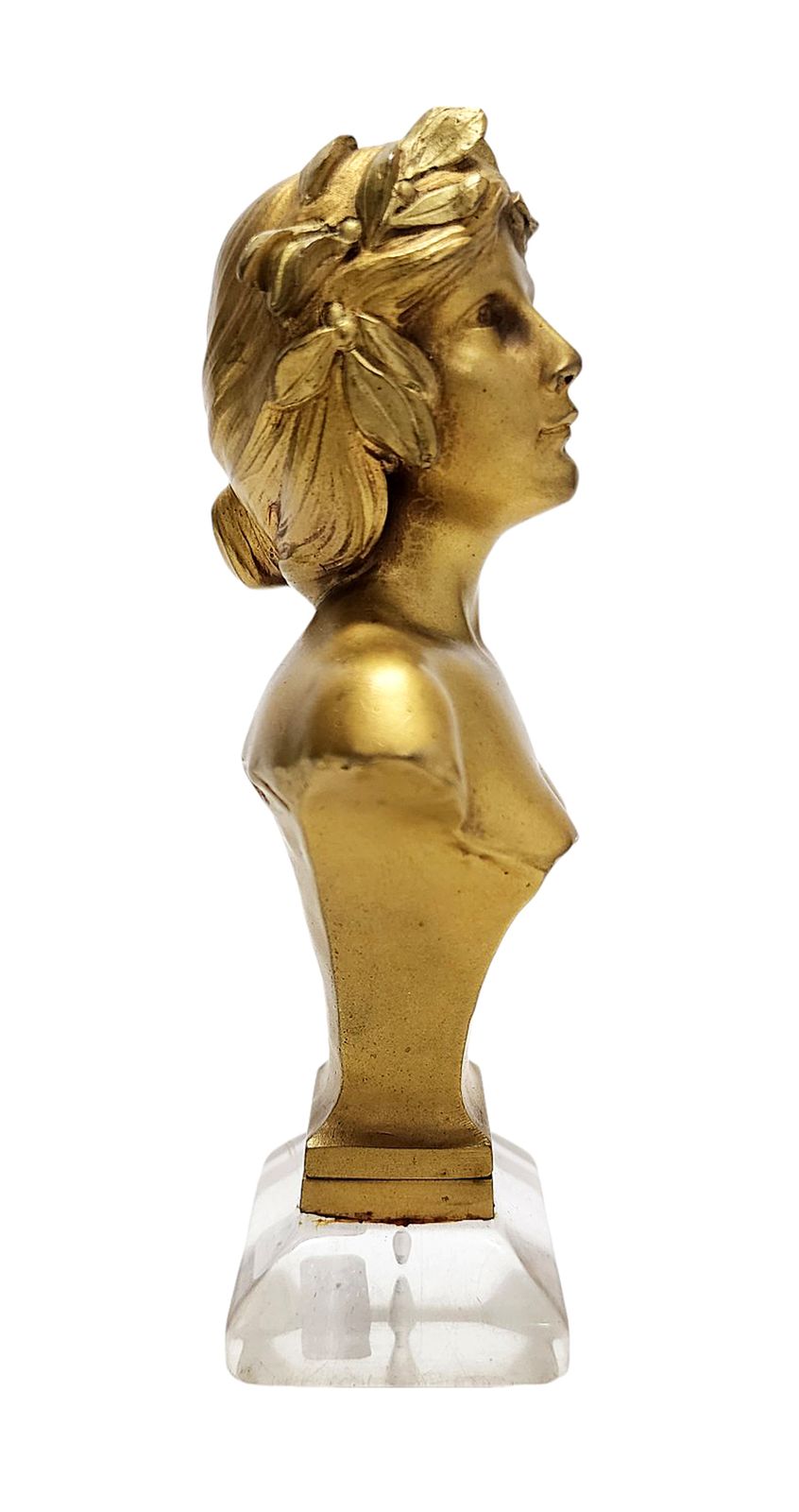 Art Nouveau Golden Patinated Bronze Bust/Seal With Acrylic Base 'La Poésie' Signed By Lecci, Exhibited At The Salon Des Artistes Français, Paris 1910 photo Art