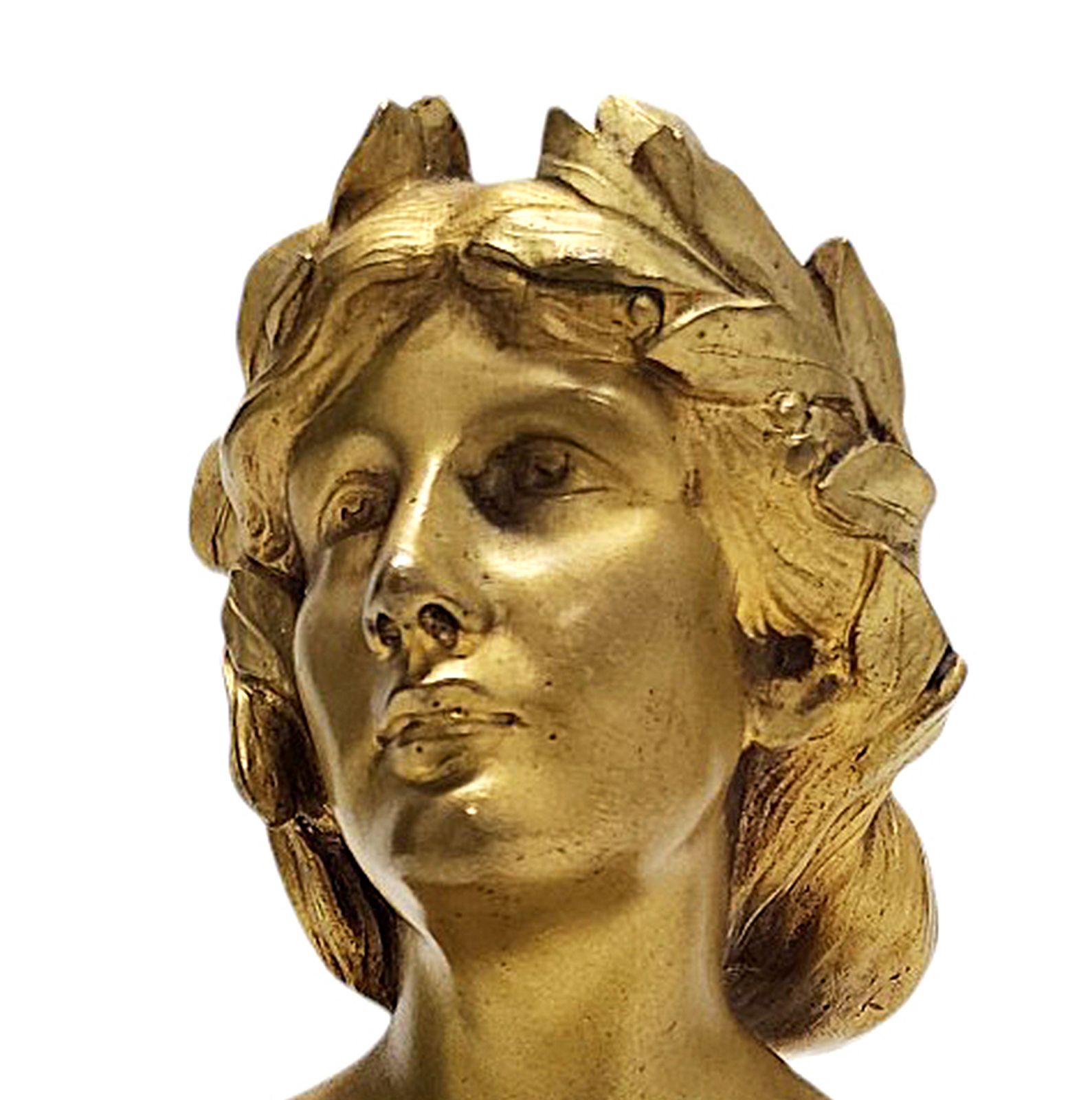 Art Nouveau Golden Patinated Bronze Bust/Seal With Acrylic Base 'La Poésie' Signed By Lecci, Exhibited At The Salon Des Artistes Français, Paris 1910 photo vinterior