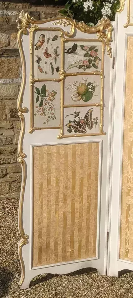 Superb Hand Painted Gilt Wood Dressing Screen With Chinese Paintings photo for sale