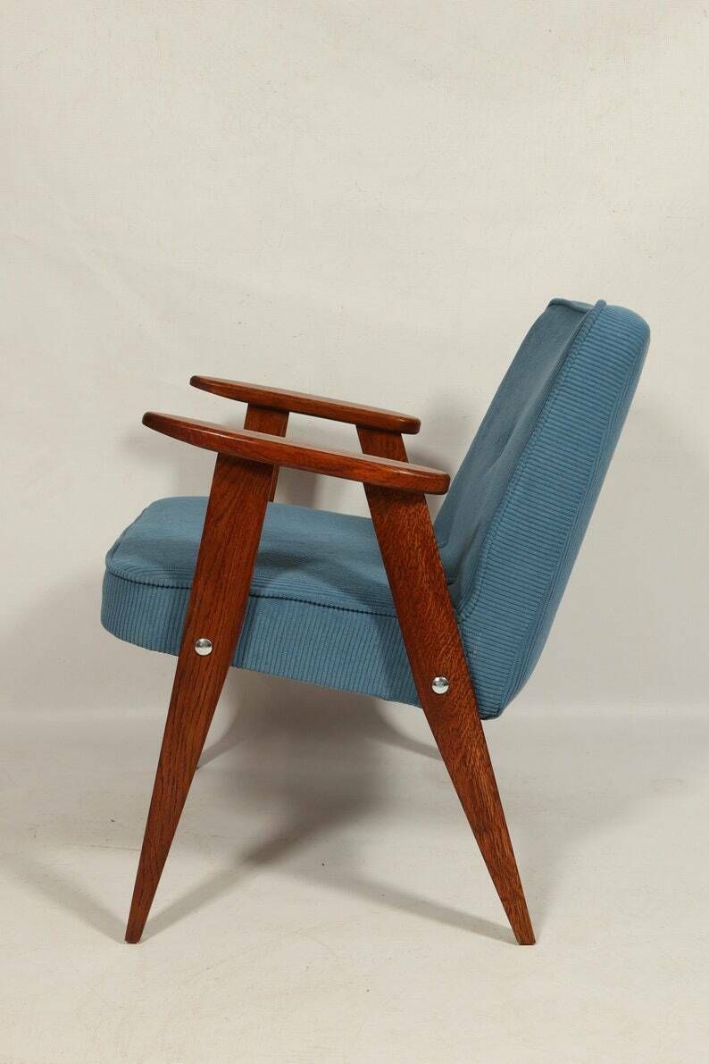 Mid Century Fauteuil Marineblauw Corduroy Fluweel Bekleding Lounge Chair, Jaren 1960 photo Meubels