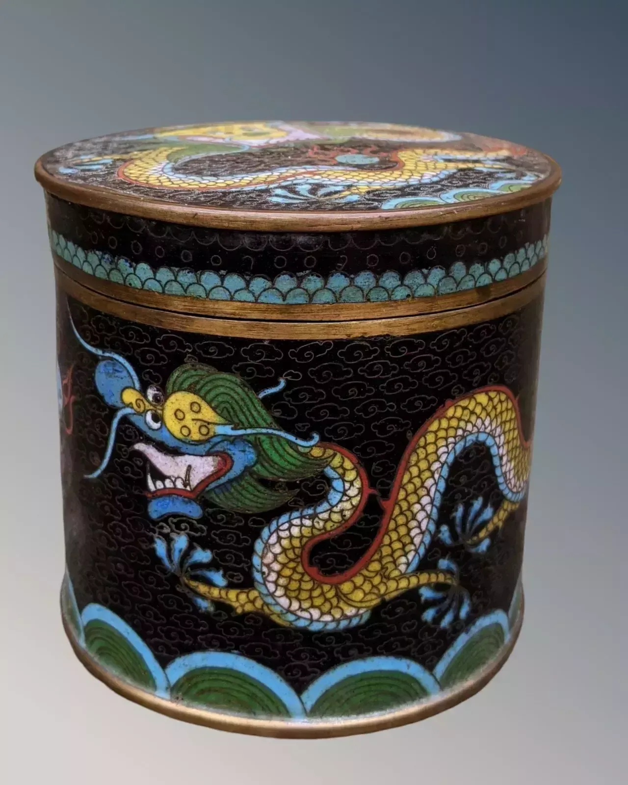 Antique Chinese Cloisonne Dragon Pot And Cover