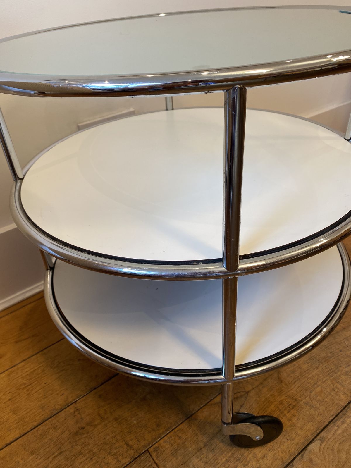 Swedish Vintage Glass Chrome Coffee Table With Three Tiers photo for sale