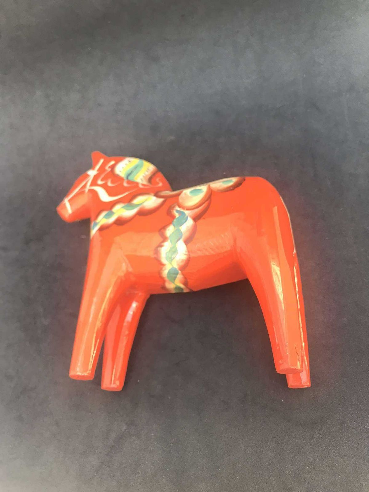 Dala Horse Wooden Figurine Swedish By Nils Olsson 15 Cm Original Sticker Scandinavian Modern Hand Painted Scandinavian Design Red Wood photo Art
