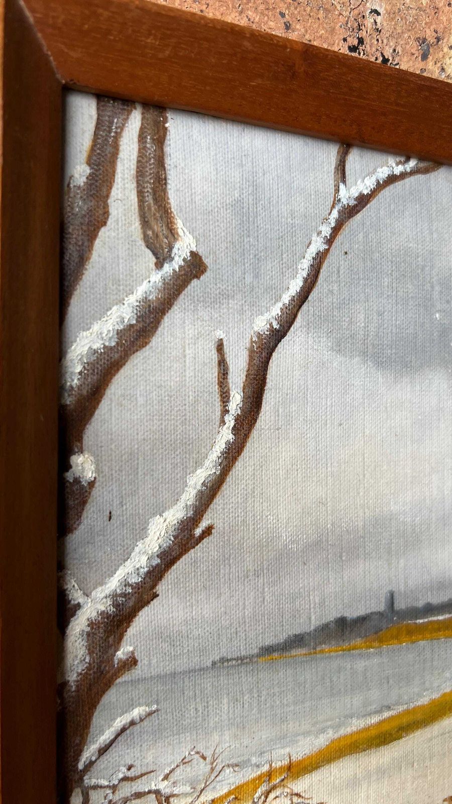 1974 Signed Vintage Oil Painting Depicting Sea Shore In Winter photo vinterior