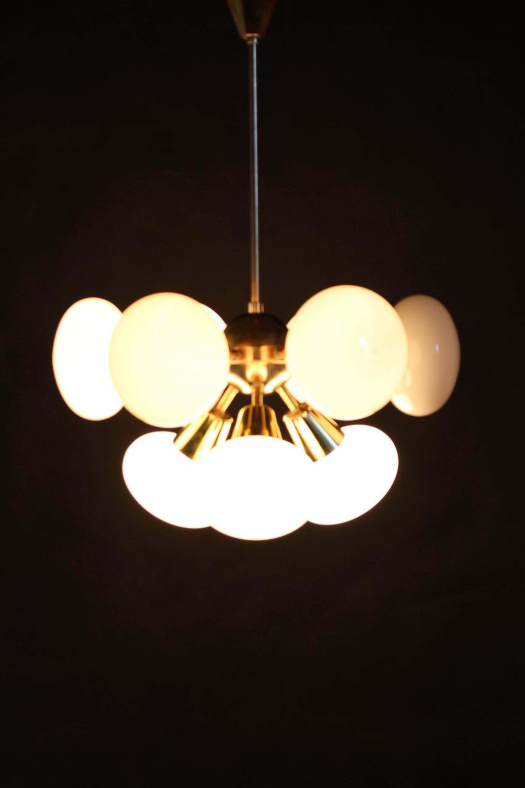 975.0 1970s Brass 9 Flamming Chandelier By Sputnik , Czechoslovakia photo