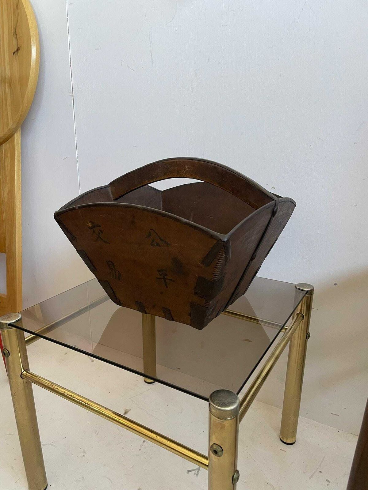 Vintage Chinese Wooden Rice Carrier Measuring Basket