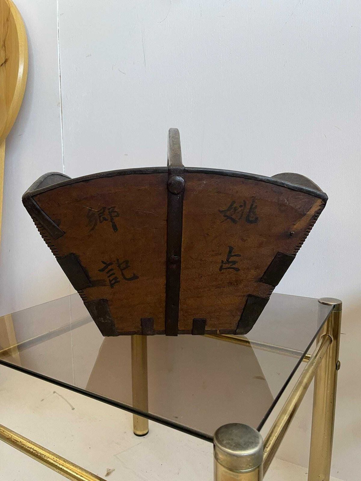 Vintage Chinese Wooden Rice Carrier Measuring Basket photo for sale