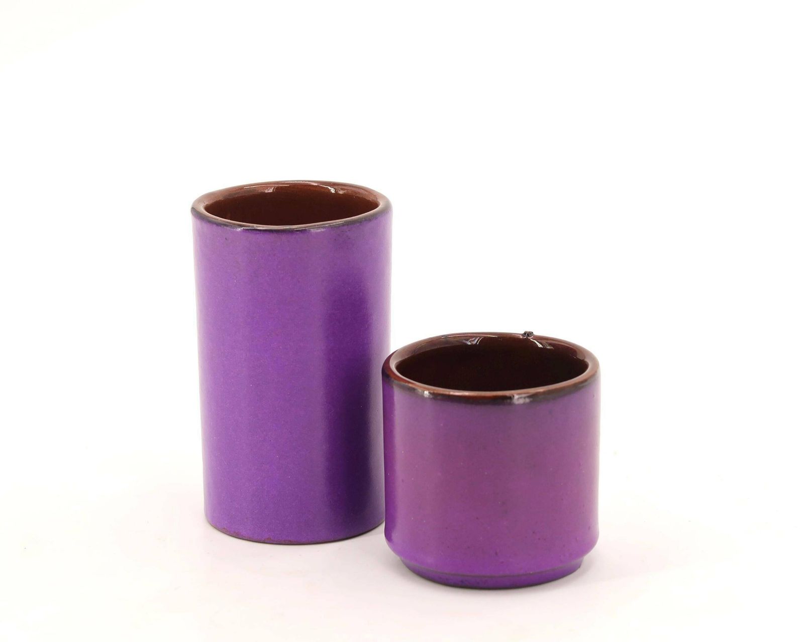 Pair Of Purple Ceramic Cylinder Vases, 1970s / Roll, Tube, Georges Jouve Style