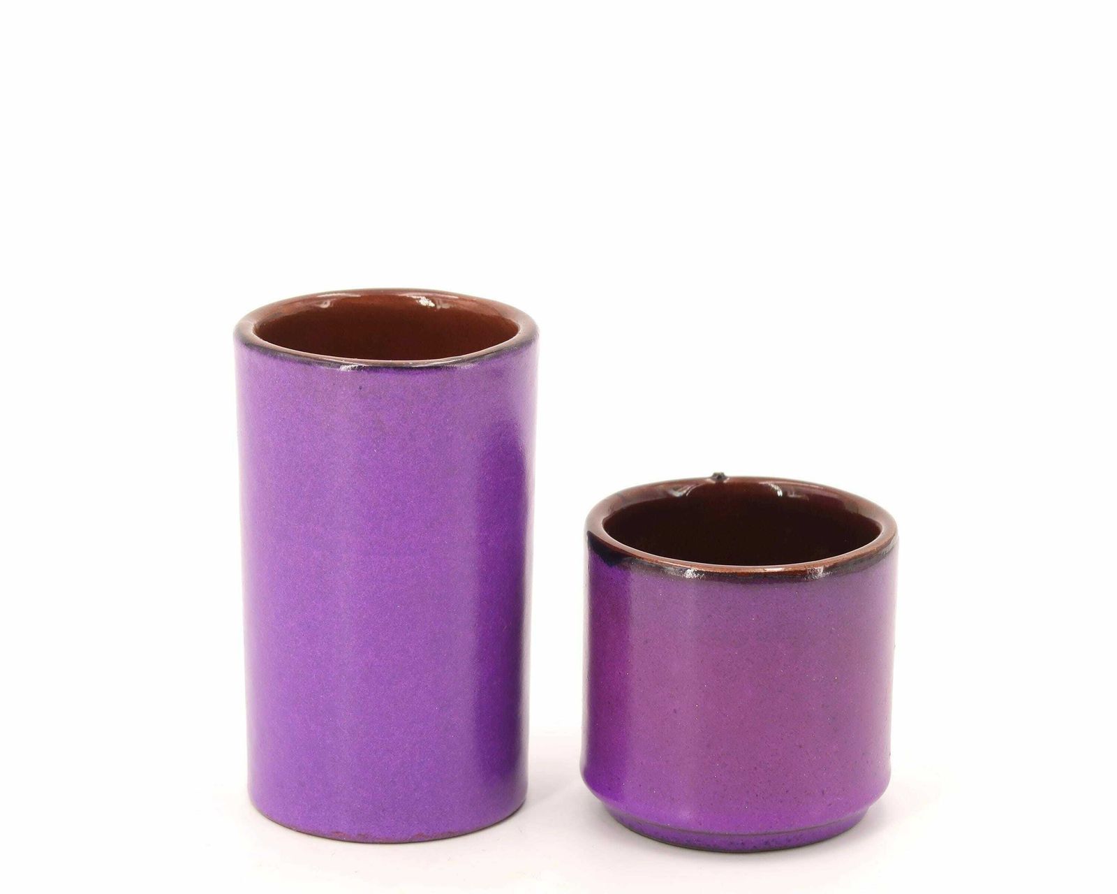 Pair Of Purple Ceramic Cylinder Vases, 1970s / Roll, Tube, Georges Jouve Style photo for sale