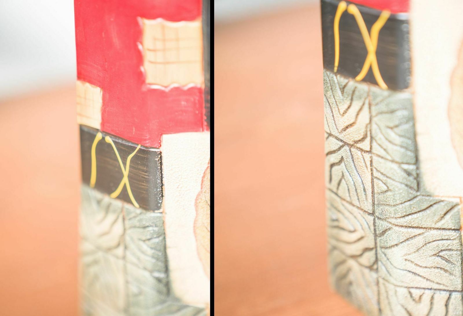 Pair Of 1980s 90s Terracotta Vases – Geometric And Textured Design photo vintage