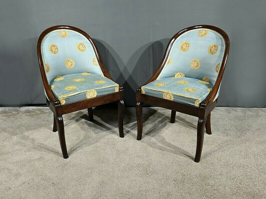 Pair Of Mahogany Gondola Chairs, Restoration Period – 1st Part 19th