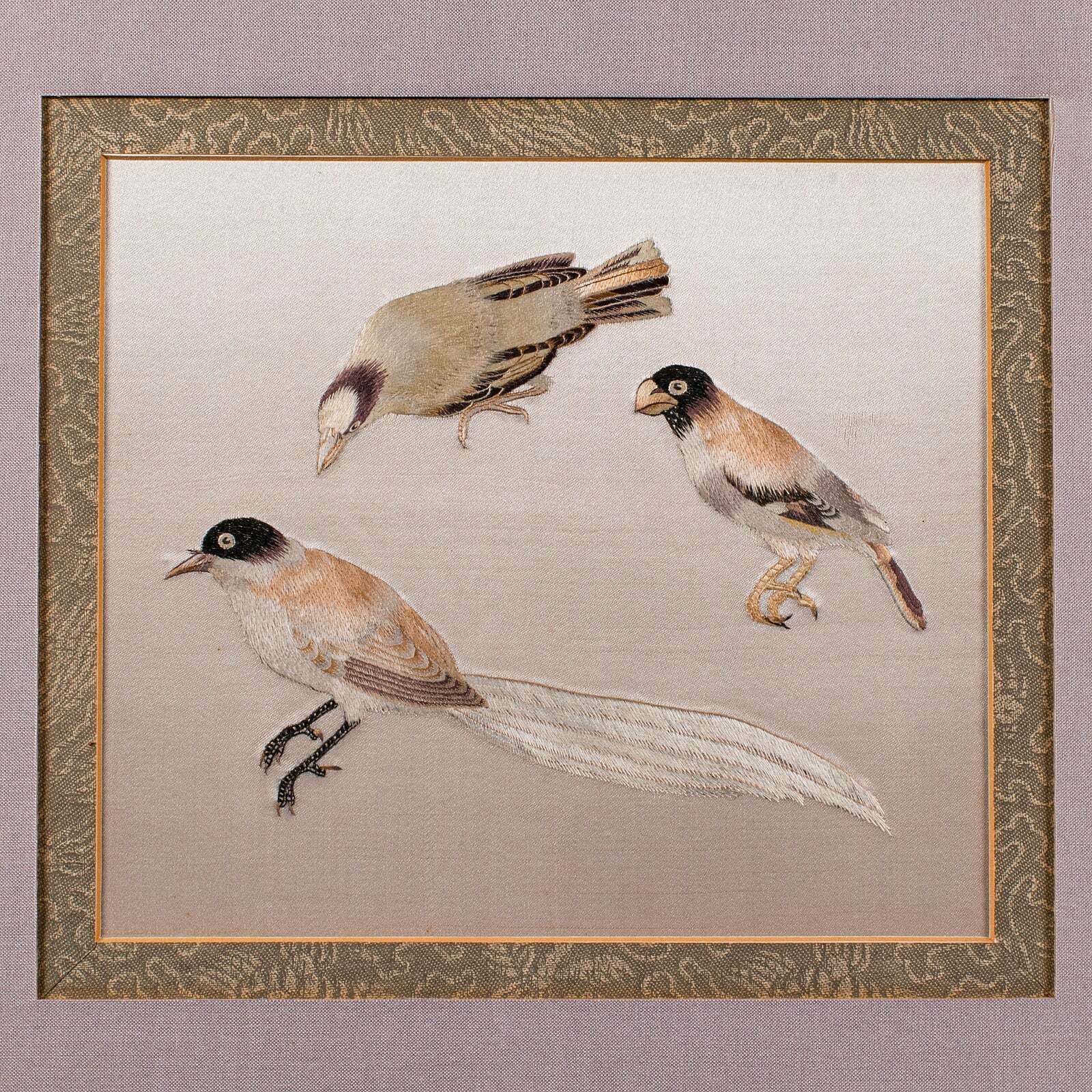 Vintage Bird Wall Panel, Japanese, Silk Cotton, Embroidery, Art Deco, Circa 1930 photo Art