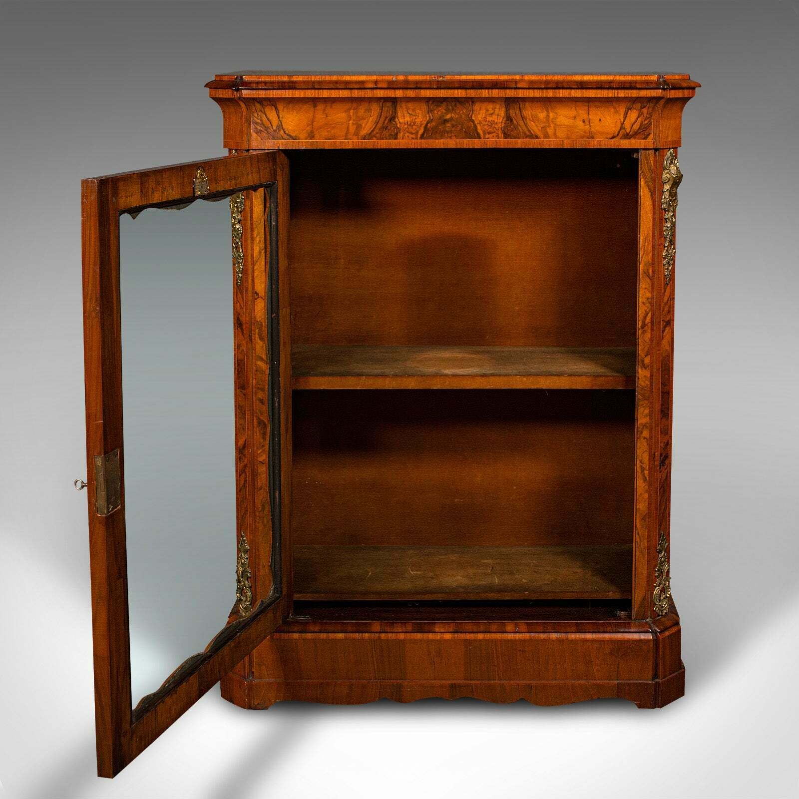 Large Antique Pier Cabinet, English, Walnut, Glazed, Druce & Co, Victorian, 1850 photo for sale