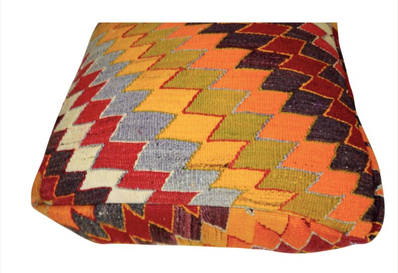Geometrical Red Turkish Kilim Pouf photo for sale