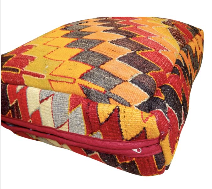 Geometrical Red Turkish Kilim Pouf photo Textiles