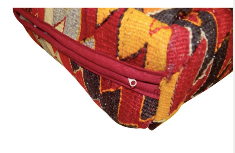 Geometrical Red Turkish Kilim Pouf photo vinterior