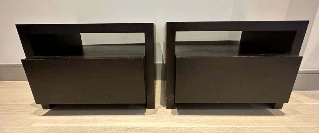 Pair Of 1990s Dark Brown Contemporary Stained Dark Brown Oak Bedside Tables Or Nightstands photo furniture