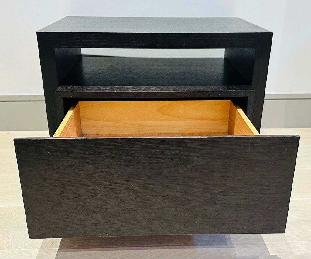 Furniture Pair Of 1990s Dark Brown Contemporary Stained Dark Brown Oak Bedside Tables Or Nightstands photo