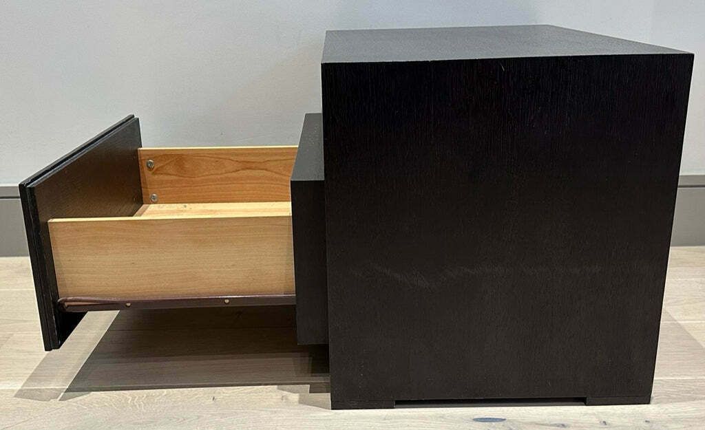 450.0 Pair Of 1990s Dark Brown Contemporary Stained Dark Brown Oak Bedside Tables Or Nightstands photo