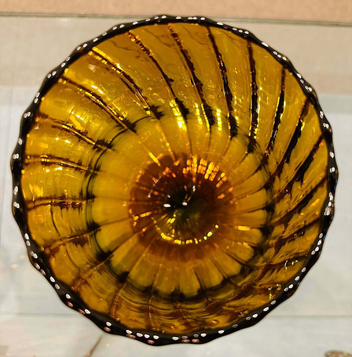 photo buy Pair Of Large 1960s Italian Amber Ribbed Swirled Glass Goblet Chalice Vases
