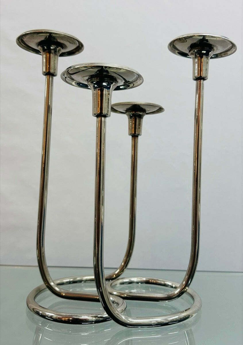 Pair Of 1950s German Candleholders Wilhelm Wagenfeld Style photo vintage