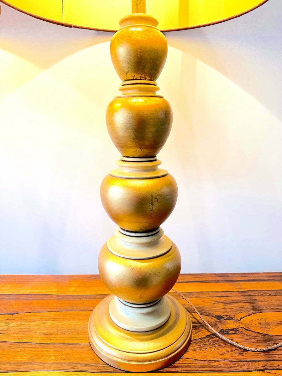 photo furniture Pair Of 1950s American Frederick Cooper Gold Leaf Concentric Oval Table Lamps Inc Shades