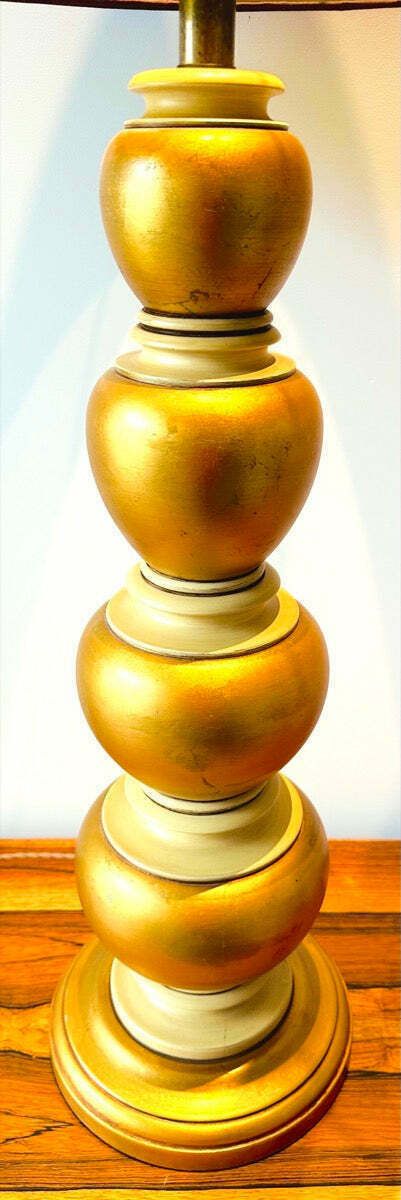 Lighting Pair Of 1950s American Frederick Cooper Gold Leaf Concentric Oval Table Lamps Inc Shades photo