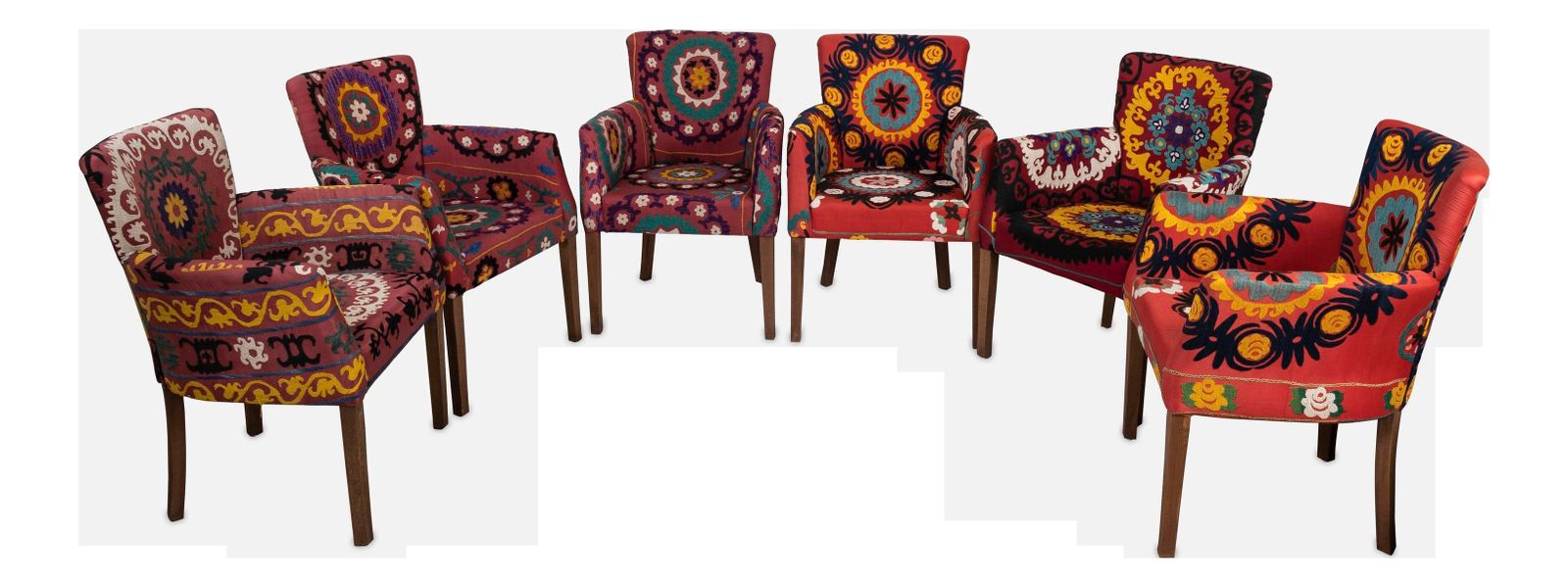 photo vinterior Set Of 6 Suzani Chair   Traditional Bergere