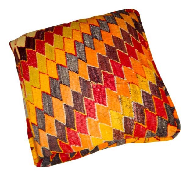 Textiles Geometrical Red Turkish Kilim Pouf photo