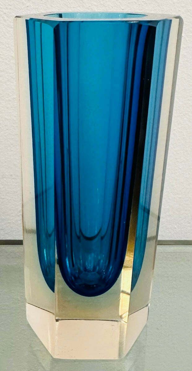 Small 1960s Italian Murano Turquoise Glass Vase photo vintage