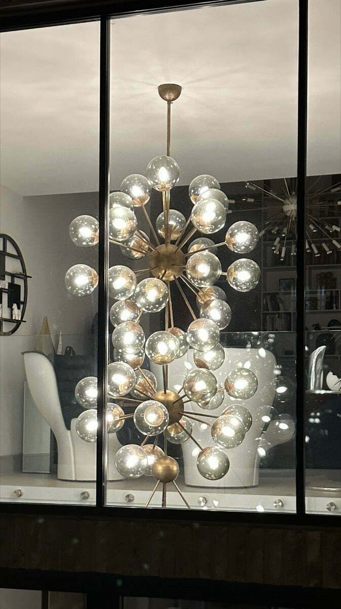 Large Italian Modern Glass & Brass Sputnik Chandelier photo vinterior
