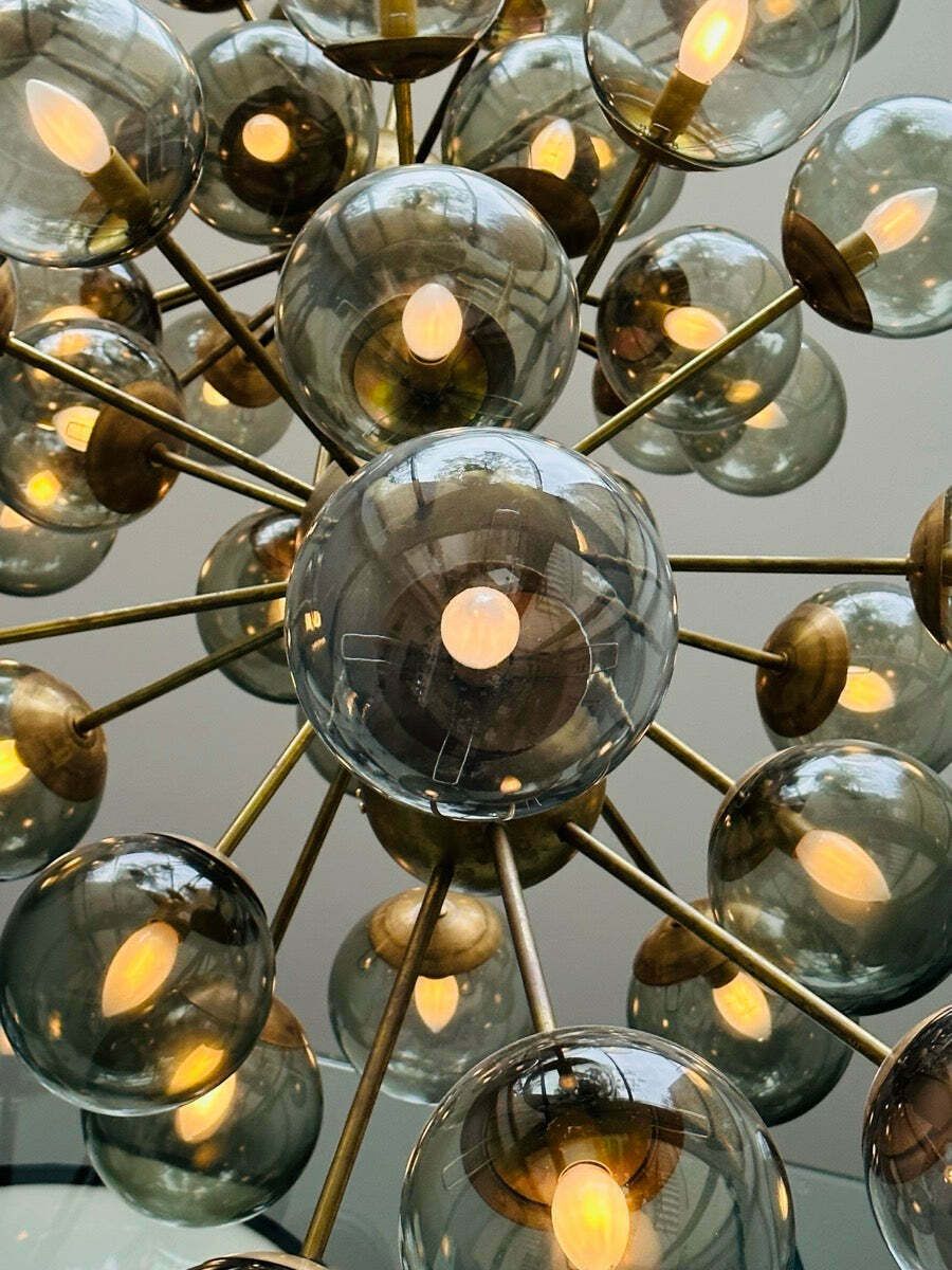 Lighting Large Italian Modern Glass & Brass Sputnik Chandelier photo
