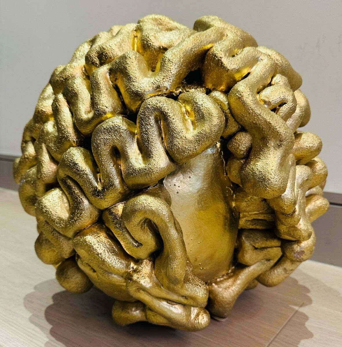 photo vinterior 1960s French Abstract Terracotta Golden Brain Sculpture