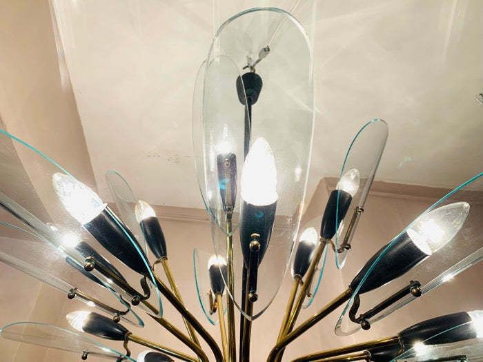 photo furniture 1950s Italian Brass And Glass Leaves Chandelier In The Style Of Fontana Arte