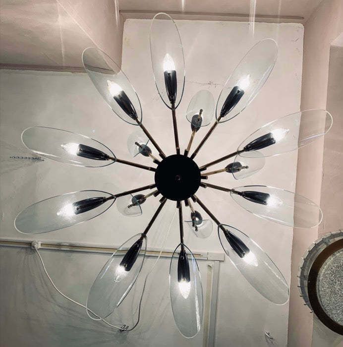 photo buy 1950s Italian Brass And Glass Leaves Chandelier In The Style Of Fontana Arte