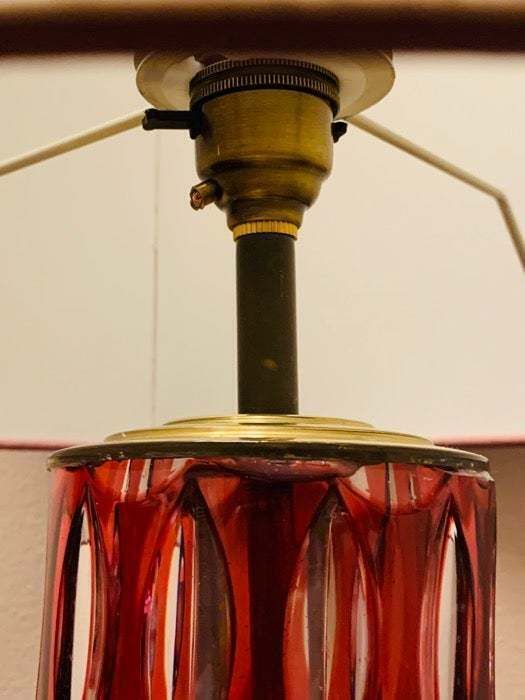 photo for sale 1950s Vintage Val Saint Lambert Ruby Red And Clear Cut Crystal Glass Table Lamp