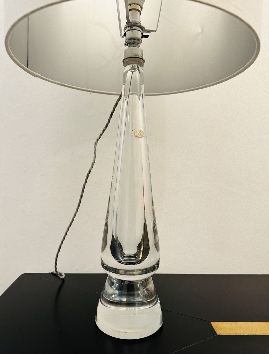 1970s Belgium Val Saint Lambert Clear Crystal Glass Table Lamp photo buy