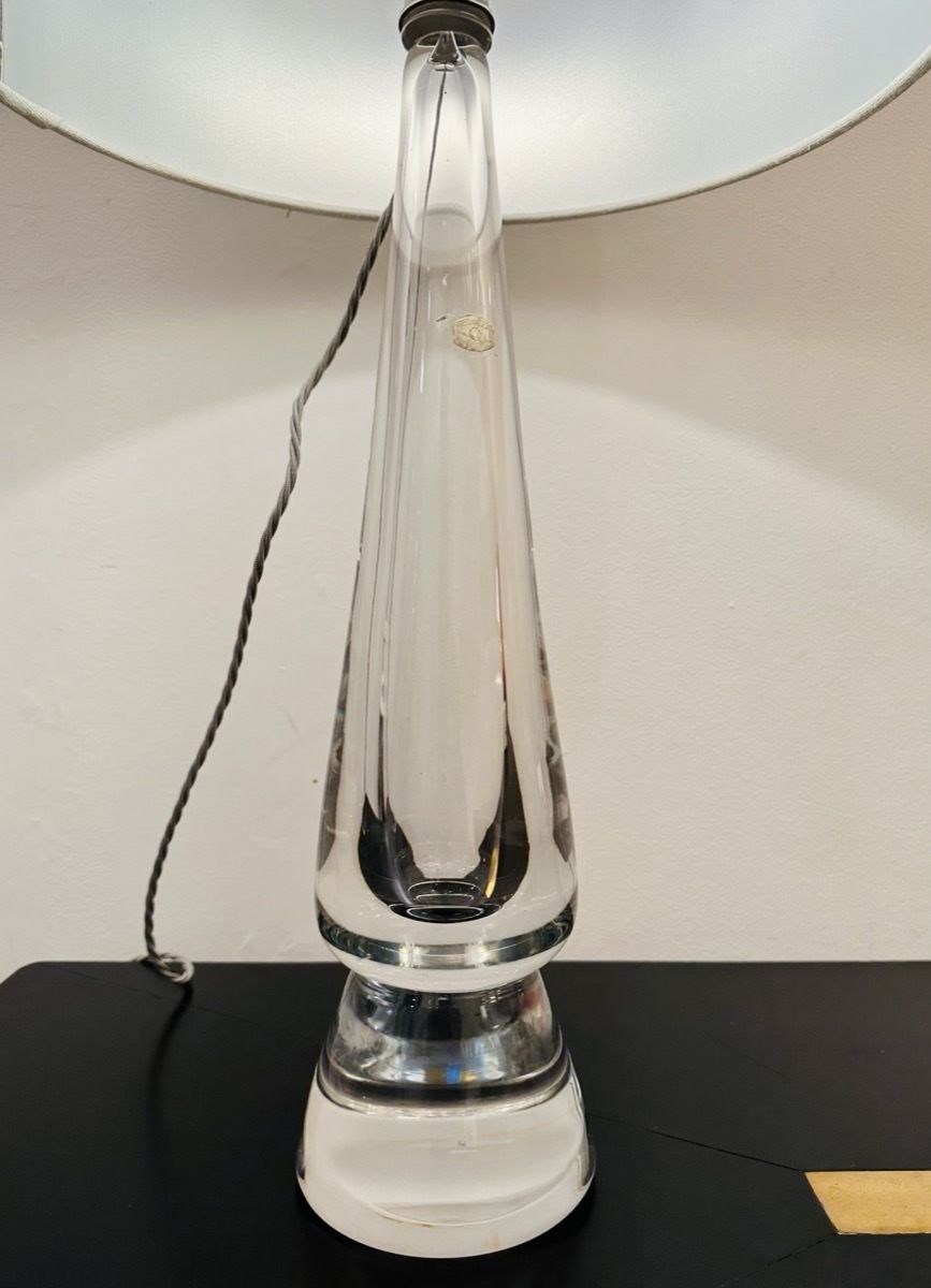 photo buy 1970s Belgium Val Saint Lambert Clear Crystal Glass Table Lamp