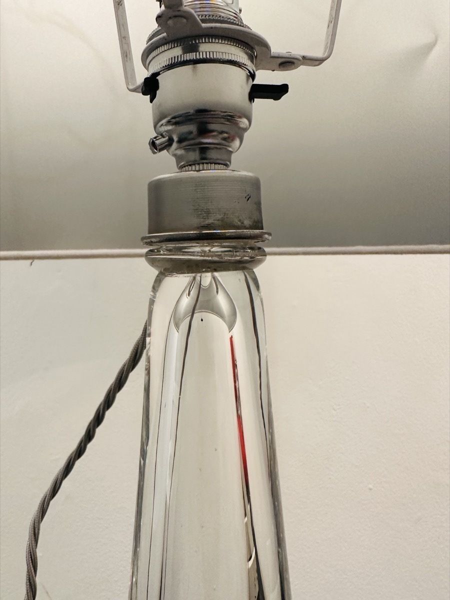 photo vintage 1970s Belgium Val Saint Lambert Clear Crystal Glass Table Lamp