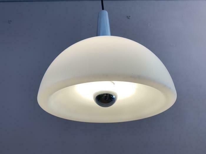 1970s German Peill & Putzler Opaline & Chrome Pendant Hanging Light photo 265.0