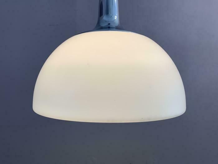 1970s German Peill & Putzler Opaline & Chrome Pendant Hanging Light photo vintage