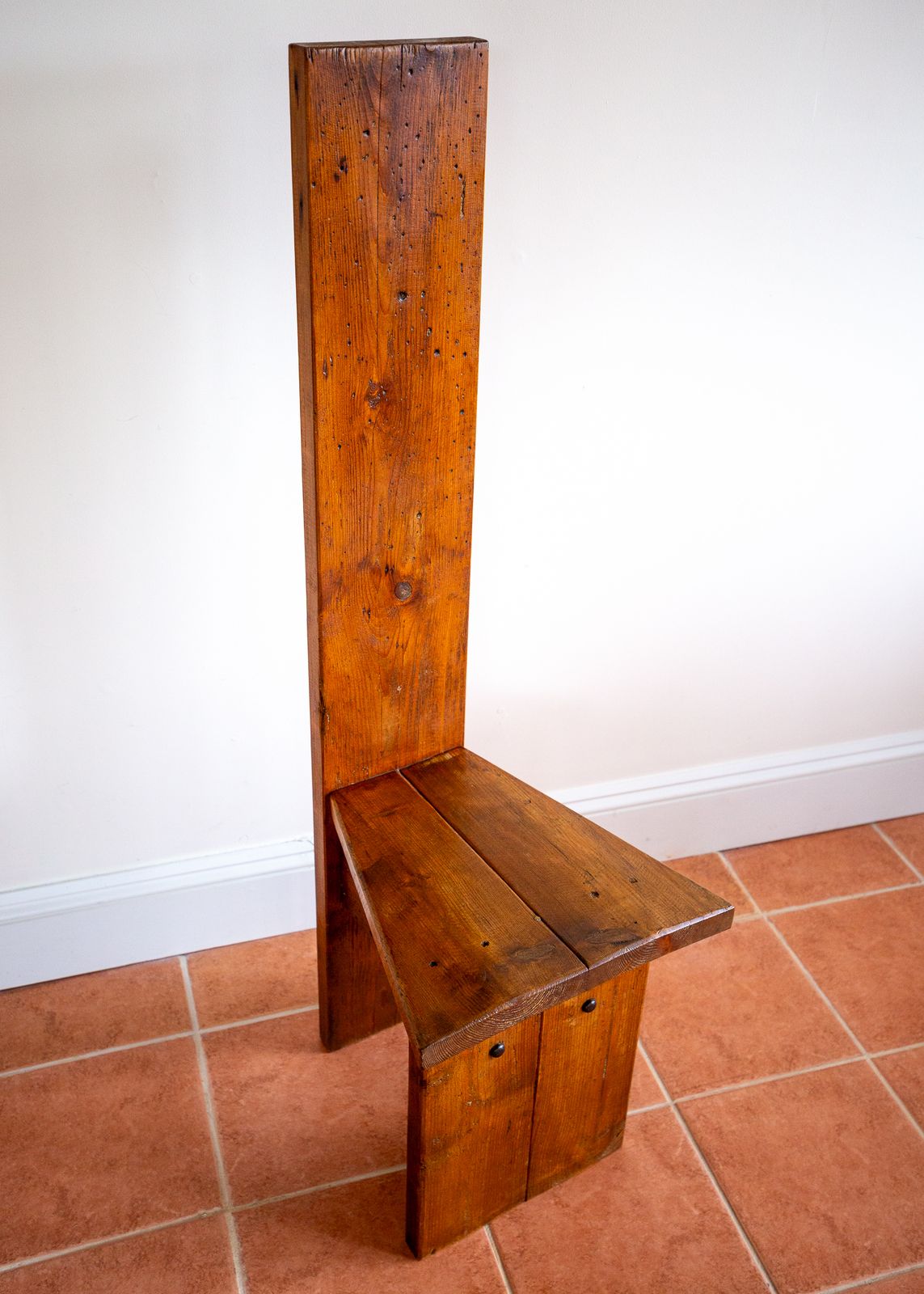 Brutalist Artisan Accent Chair Mid Century Tall Back Statement Pine Iron Rustic Craftsman Architectural Farmhouse Minimalis.T Reclaimed Primitive Folk photo vinterior