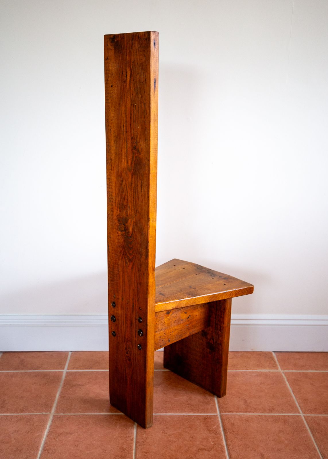 Brutalist Artisan Accent Chair Mid Century Tall Back Statement Pine Iron Rustic Craftsman Architectural Farmhouse Minimalis.T Reclaimed Primitive Folk photo furniture