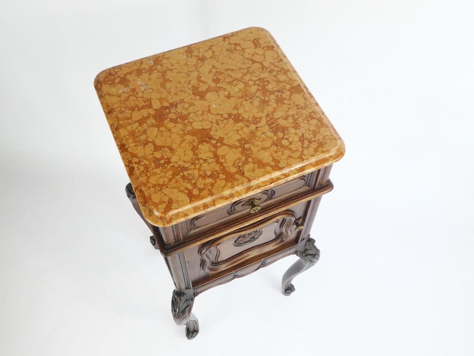 Antique French Louis XV Wooden Side Table With Marble, Walnut Carved Tall Chest, Beside Table, Entryway Furniture photo 745.0