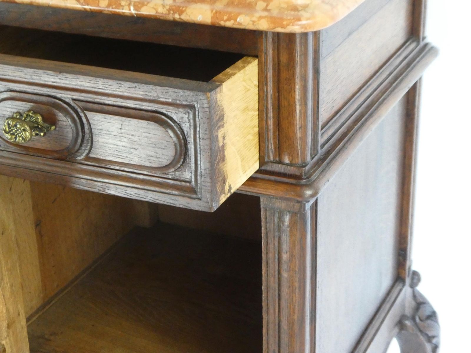 Antique French Louis XV Wooden Side Table With Marble, Walnut Carved Tall Chest, Beside Table, Entryway Furniture photo vintage