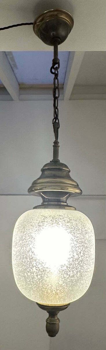 1960s Italian Brass & Etched Frosted Glass Gaetano Sciolari Pendant Hanging Ceiling Lamp photo 650.0