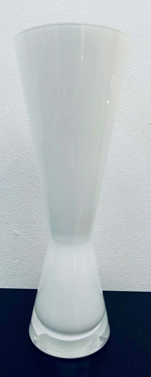 1960s White & Clear Encased Conical Glass Vase Attr. Holmegaard photo furniture