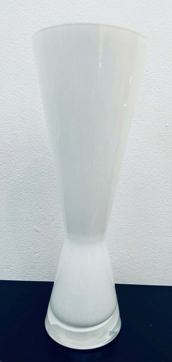 1960s White & Clear Encased Conical Glass Vase Attr. Holmegaard photo for sale