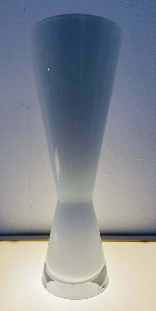 1960s White & Clear Encased Conical Glass Vase Attr. Holmegaard photo vinterior